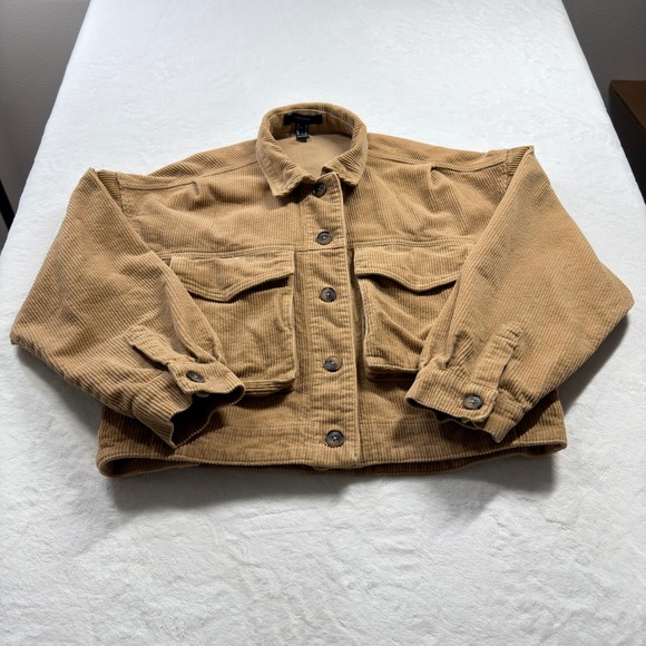 Forever 21 Corduroy Jacket Women Medium Tan Excellent Utility Cropped Shacket - Picture 2 of 8